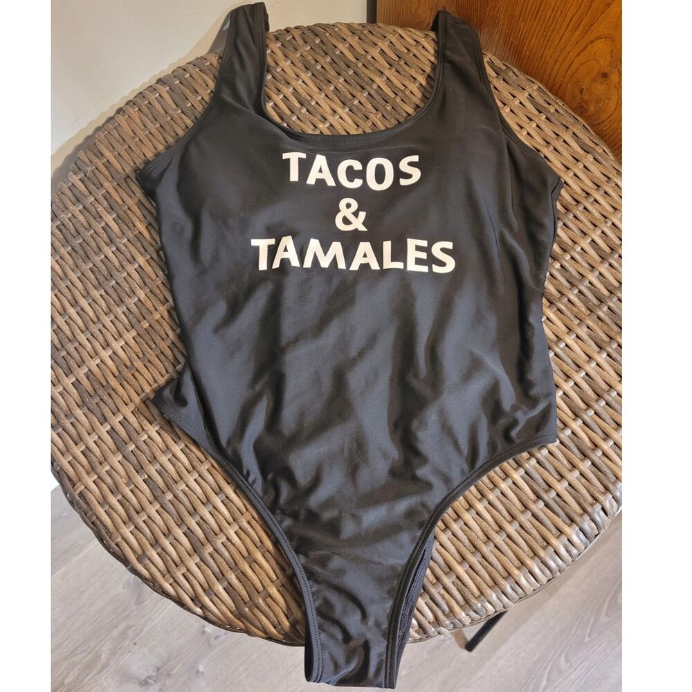 Tacos Tamales Novelty One Piece Swimsuit Funny Food Print Beach Pool Medium